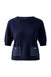 Strickpullover aus Wollmix - 5742-darkblue - Blau