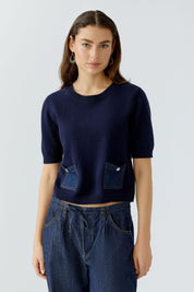 Strickpullover aus Wollmix - 5742-darkblue - Blau