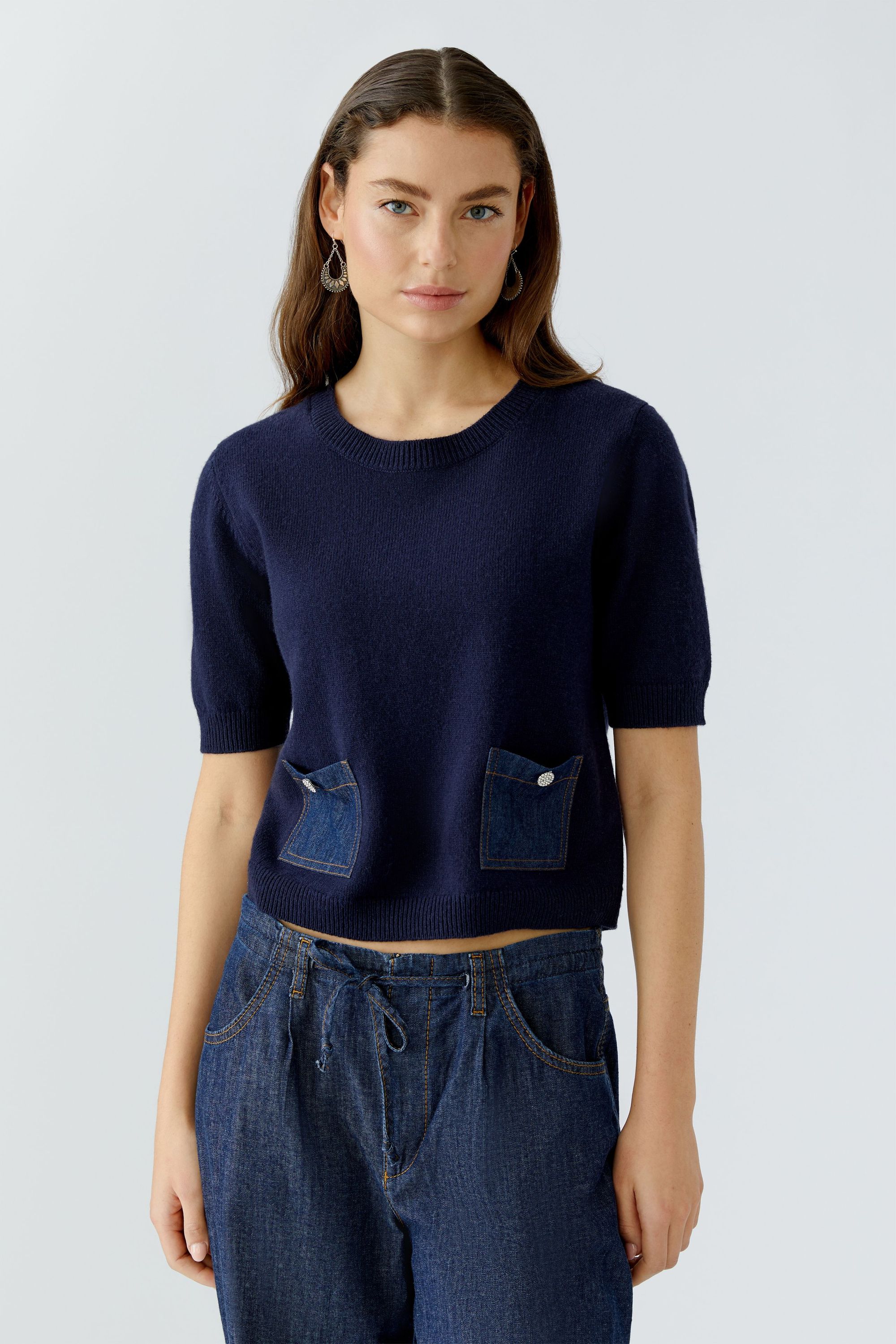 Strickpullover aus Wollmix - 5742-darkblue - Blau