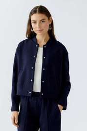 Sweatshirtjacke mit Stehkragen - 5742-darkblue - Blau