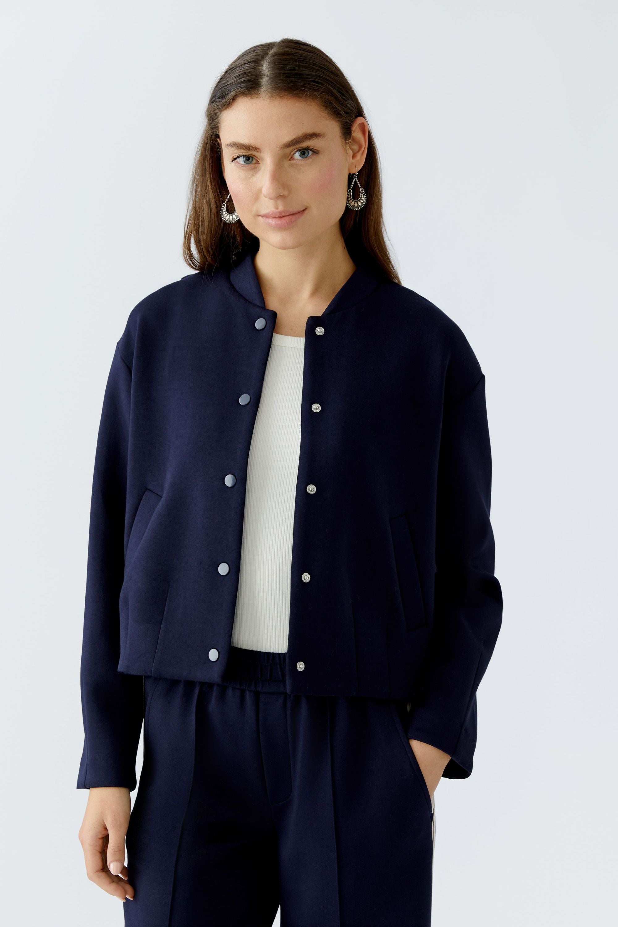 Sweatshirtjacke mit Stehkragen - 5742-darkblue - Blau