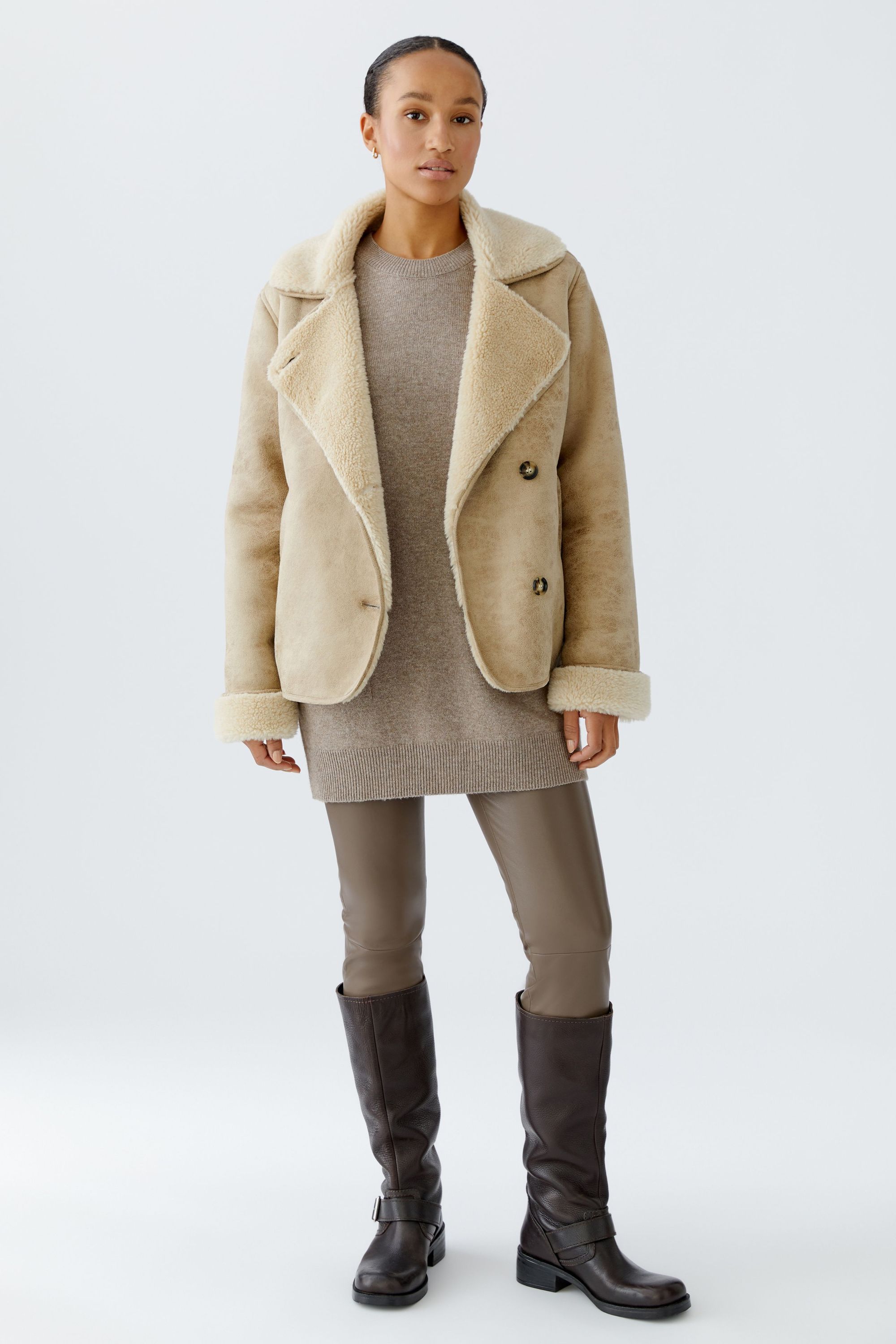 Übergangsjacke aus Kunstleder - 7352-stone - Beige