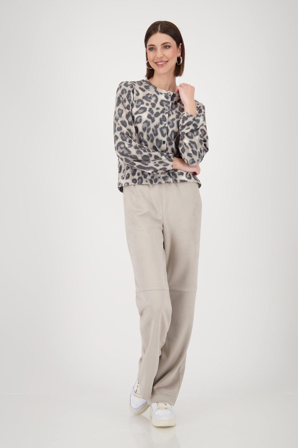 Strickjacke mit Leopardenmuster - 542 greige gemustert - Grau