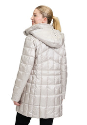 Steppmantel mit abnehmbarer Kapuze - 9106-Light Beige - Grau