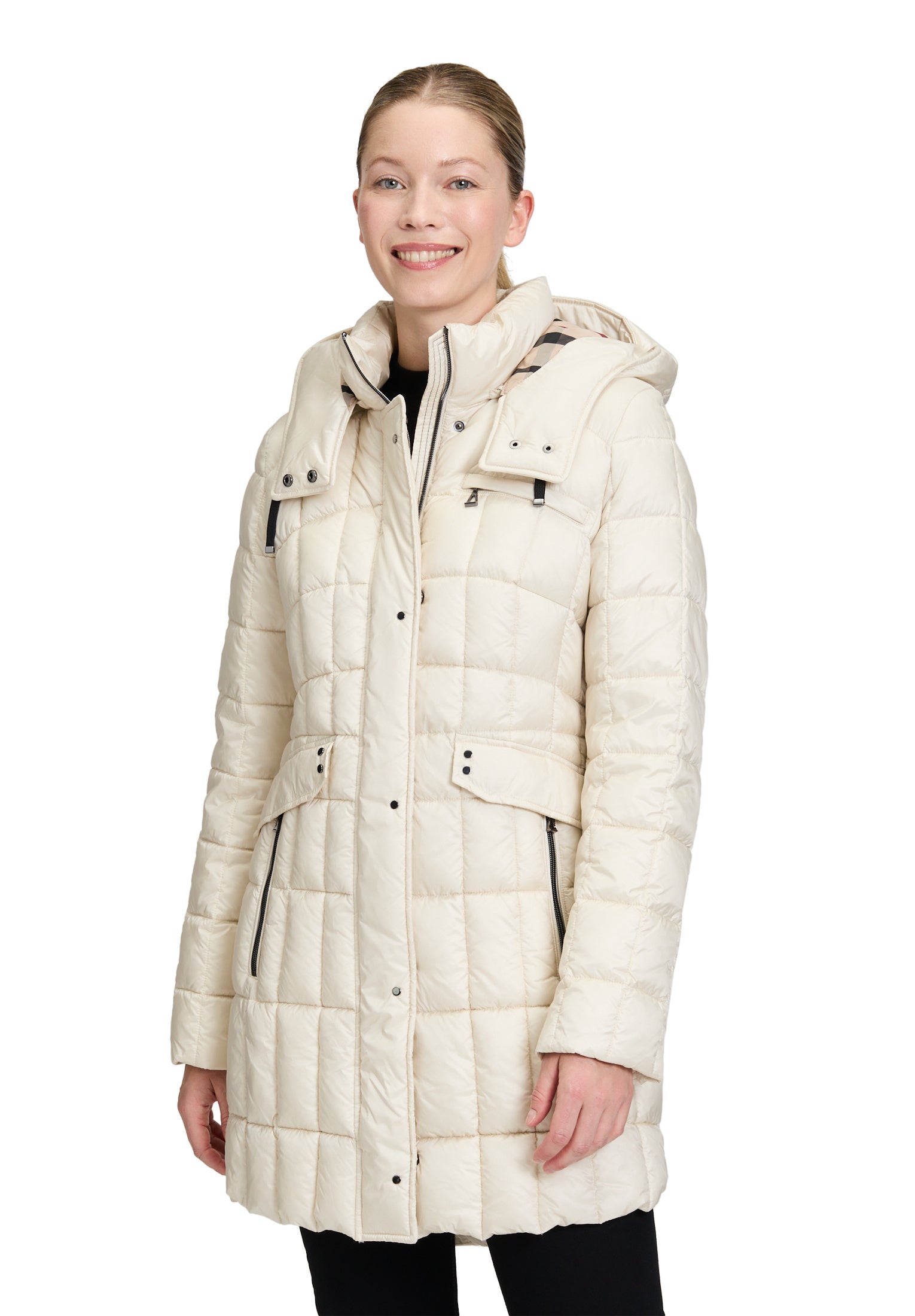 Steppmantel mit abnehmbarer Kapuze - 1158-Pearl Cream - Creme