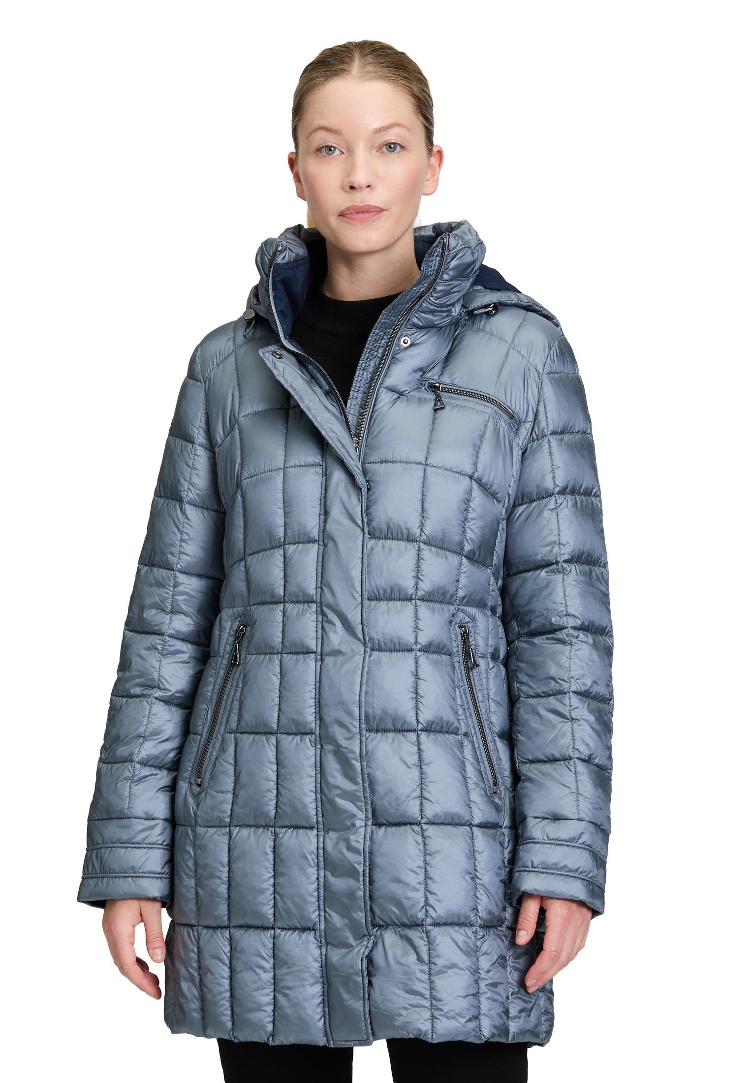 Steppmantel mit abnehmbarer Kapuze - 8494-Real Teal - Grün