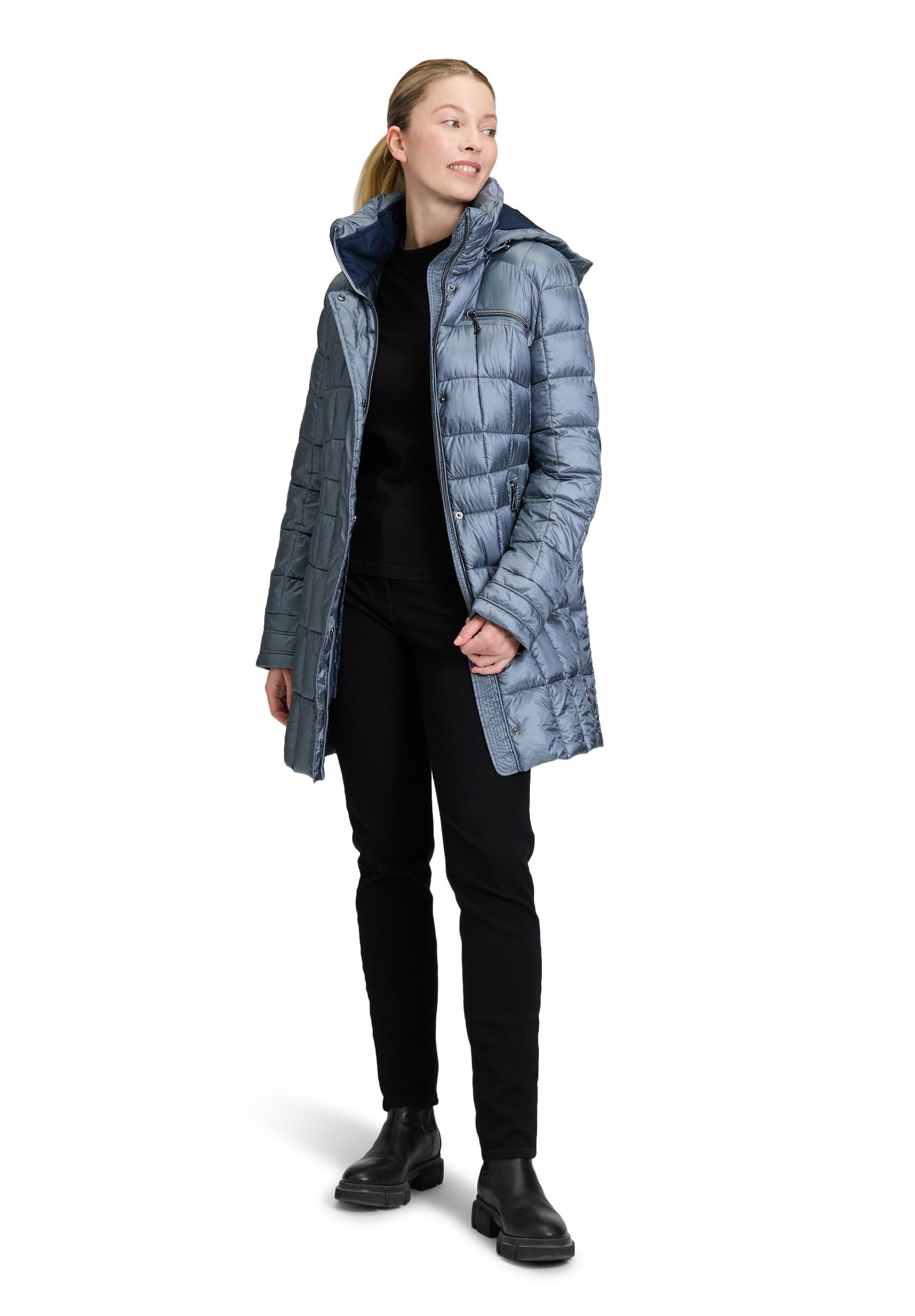 Steppmantel mit abnehmbarer Kapuze - 8494-Real Teal - Grün