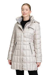 Steppmantel mit abnehmbarer Kapuze - 9106-Light Beige - Grau