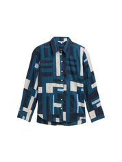 Hemdbluse mit Muster - 38404-teal geometric design - Blau