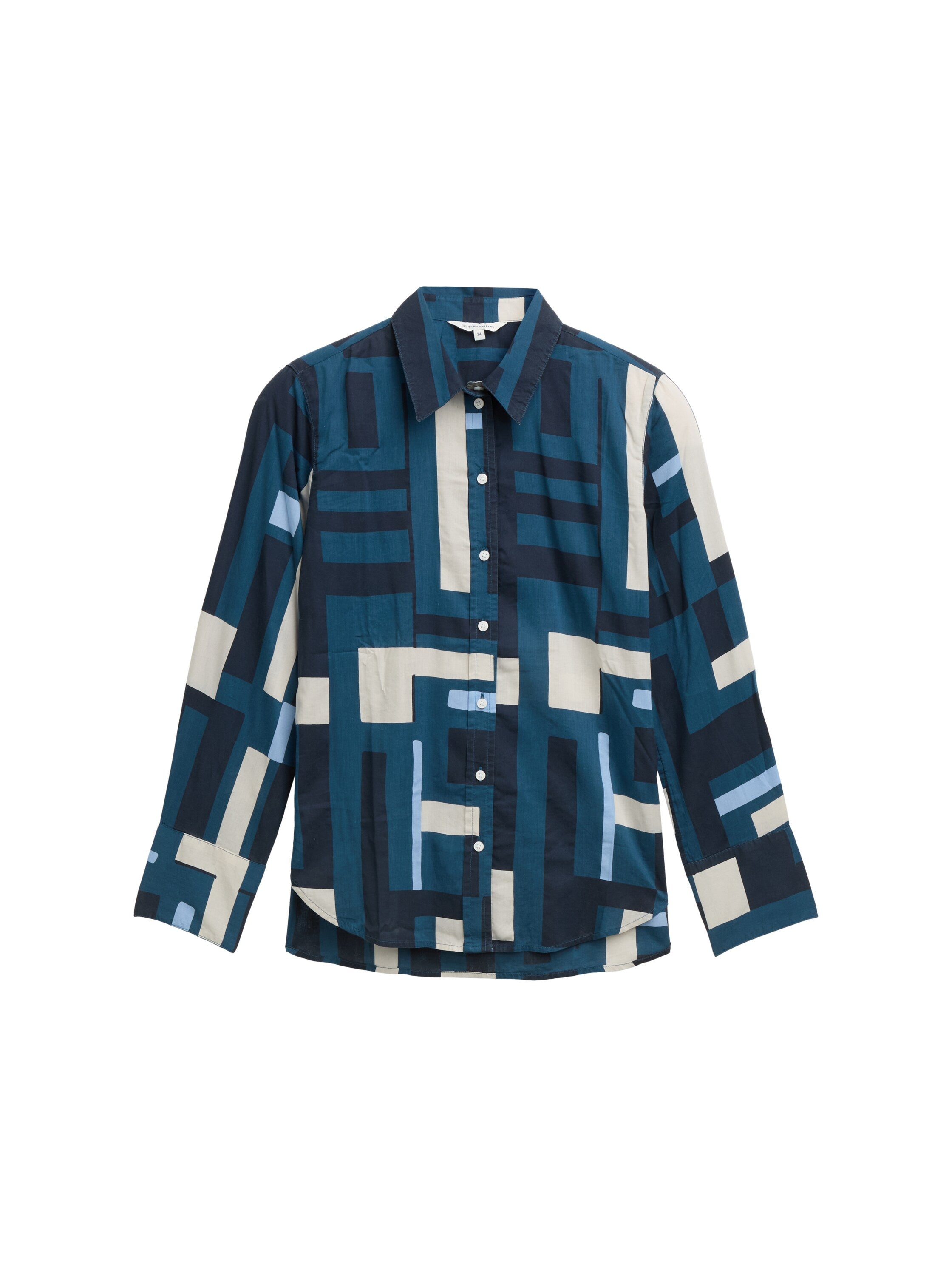 Hemdbluse mit Muster - 38404-teal geometric design - Blau