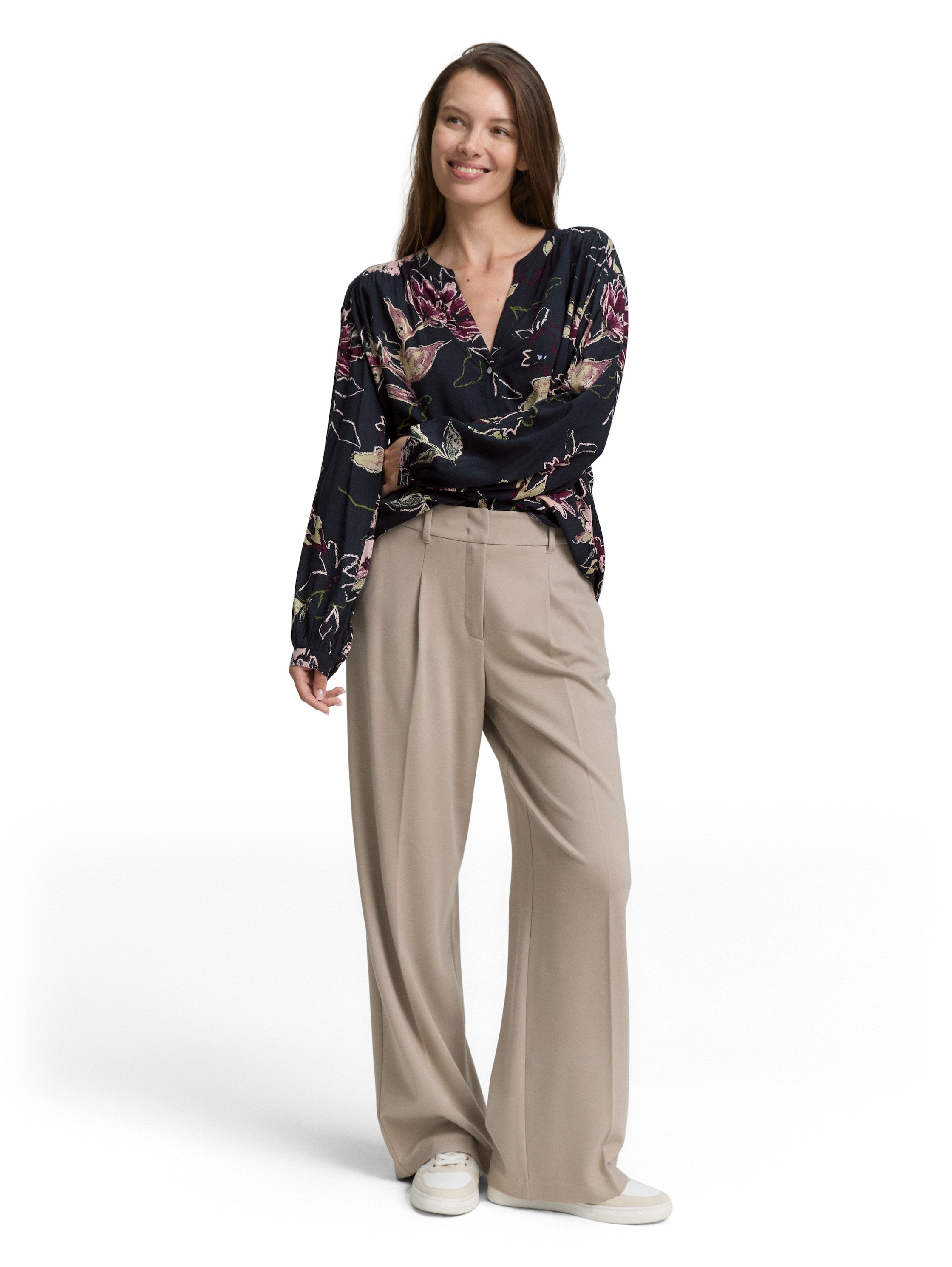 Bluse aus Viskose - 38400-big flower design - Blau