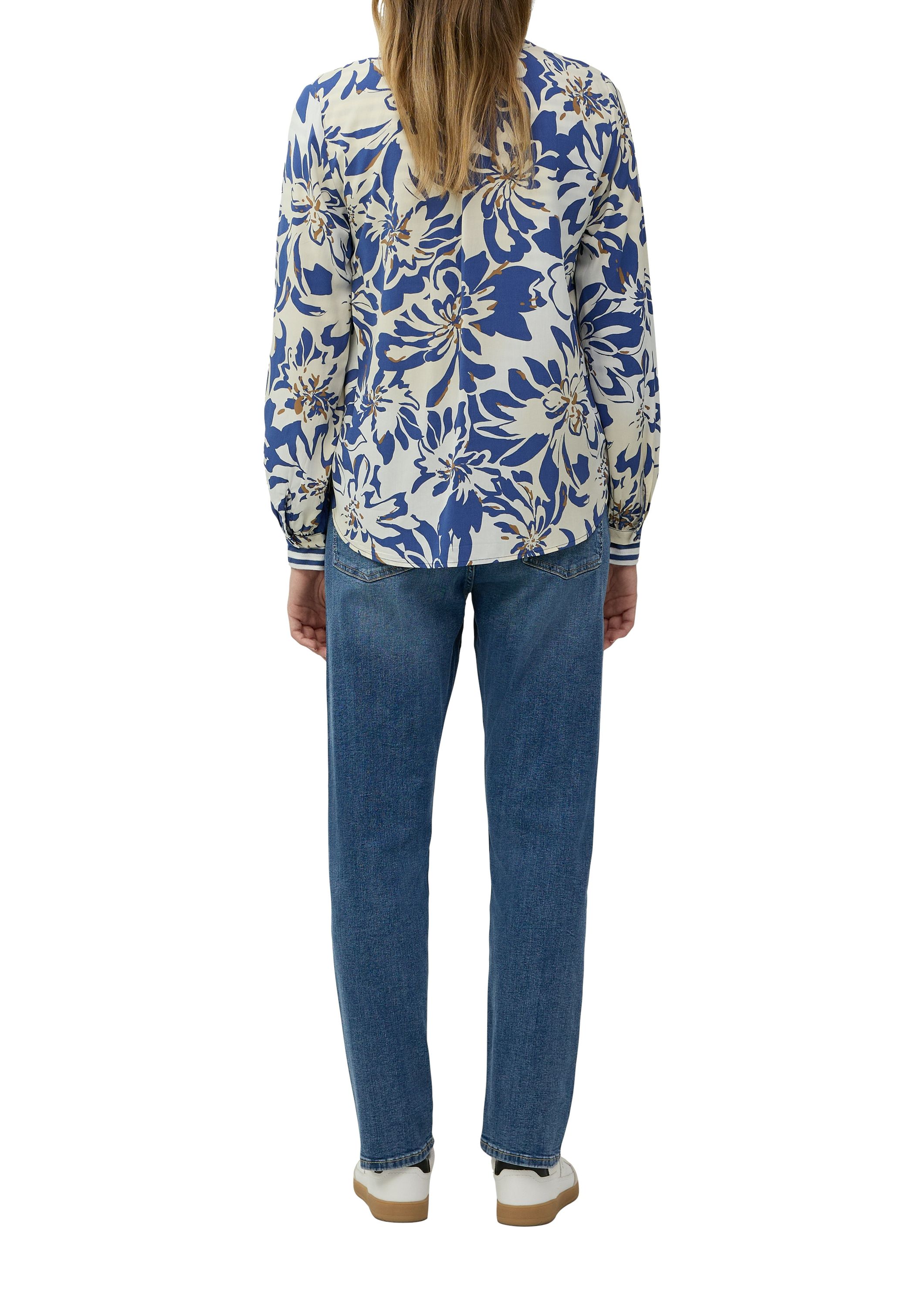 Schlupfbluse aus Viskose - 02A1-WHITE - Weiß | Blau