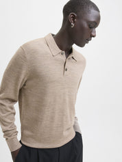 Poloshirt aus Merinowolle - Greige/Melange - Beige
