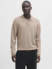 Poloshirt aus Merinowolle - Greige/Melange - Beige