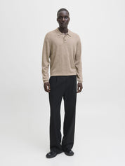 Poloshirt aus Merinowolle - Greige/Melange - Beige