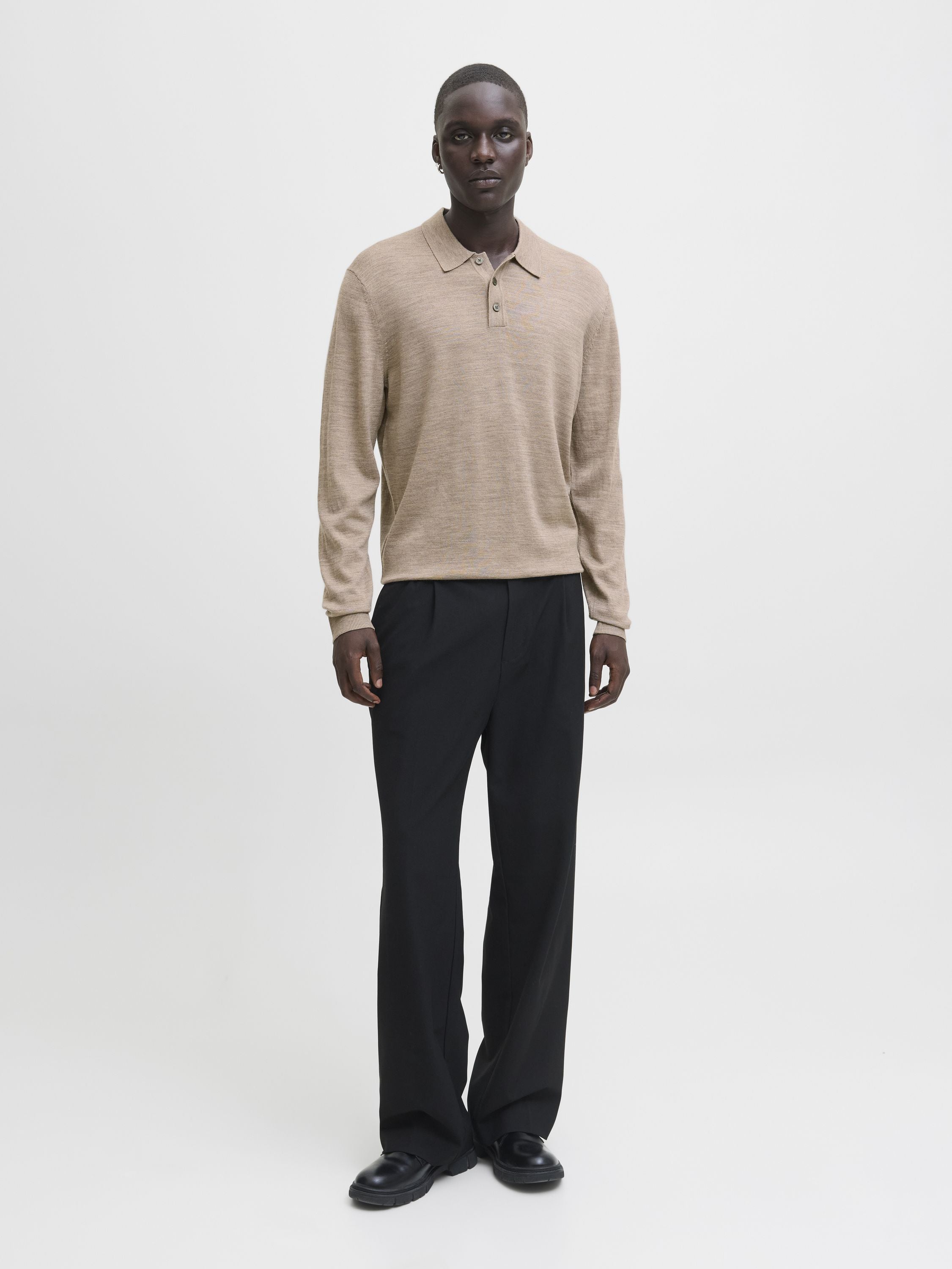 Poloshirt aus Merinowolle - Greige/Melange - Beige
