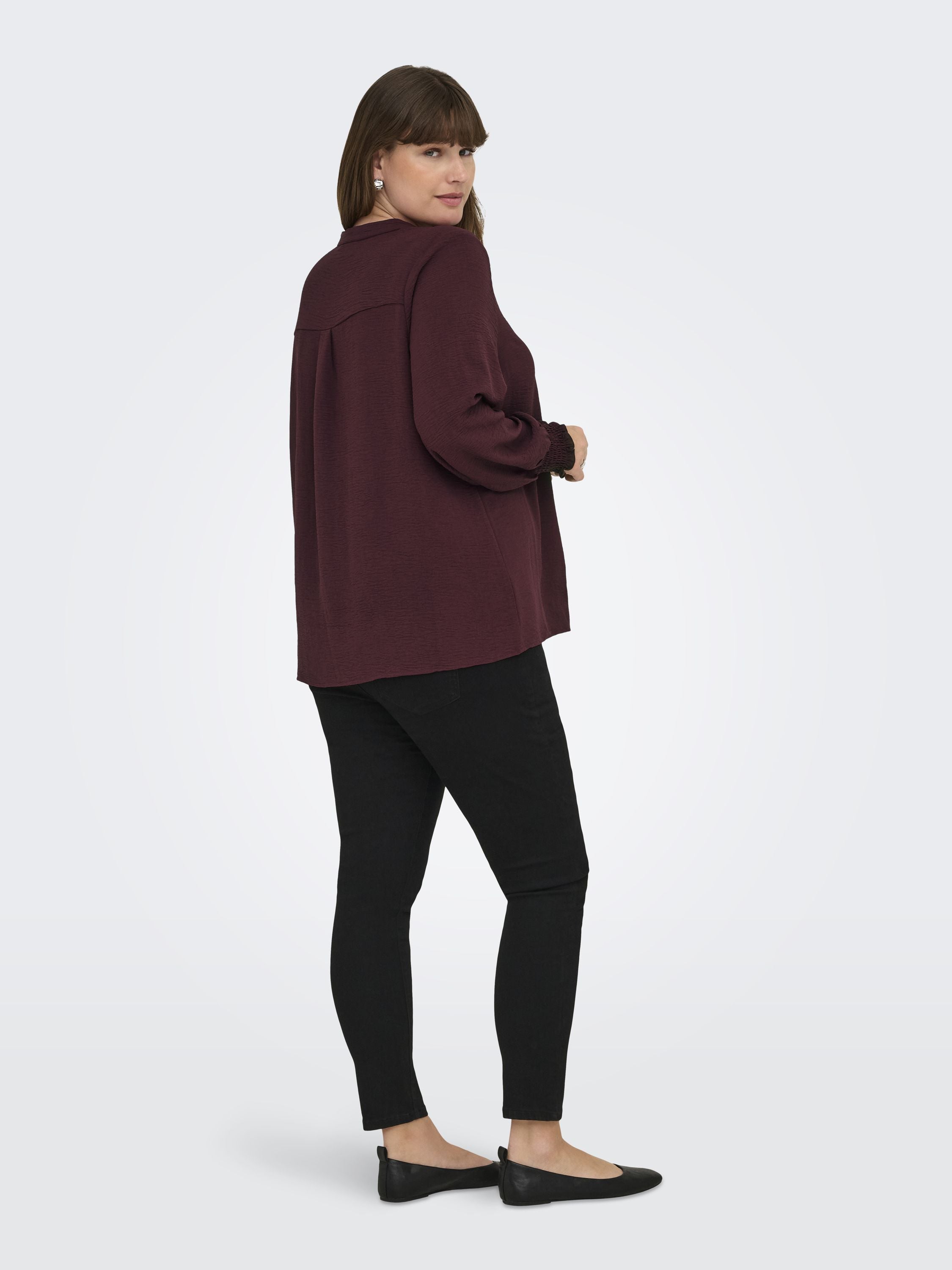 Bluse mit V-Ausschnitt - Tawny Port - Rot