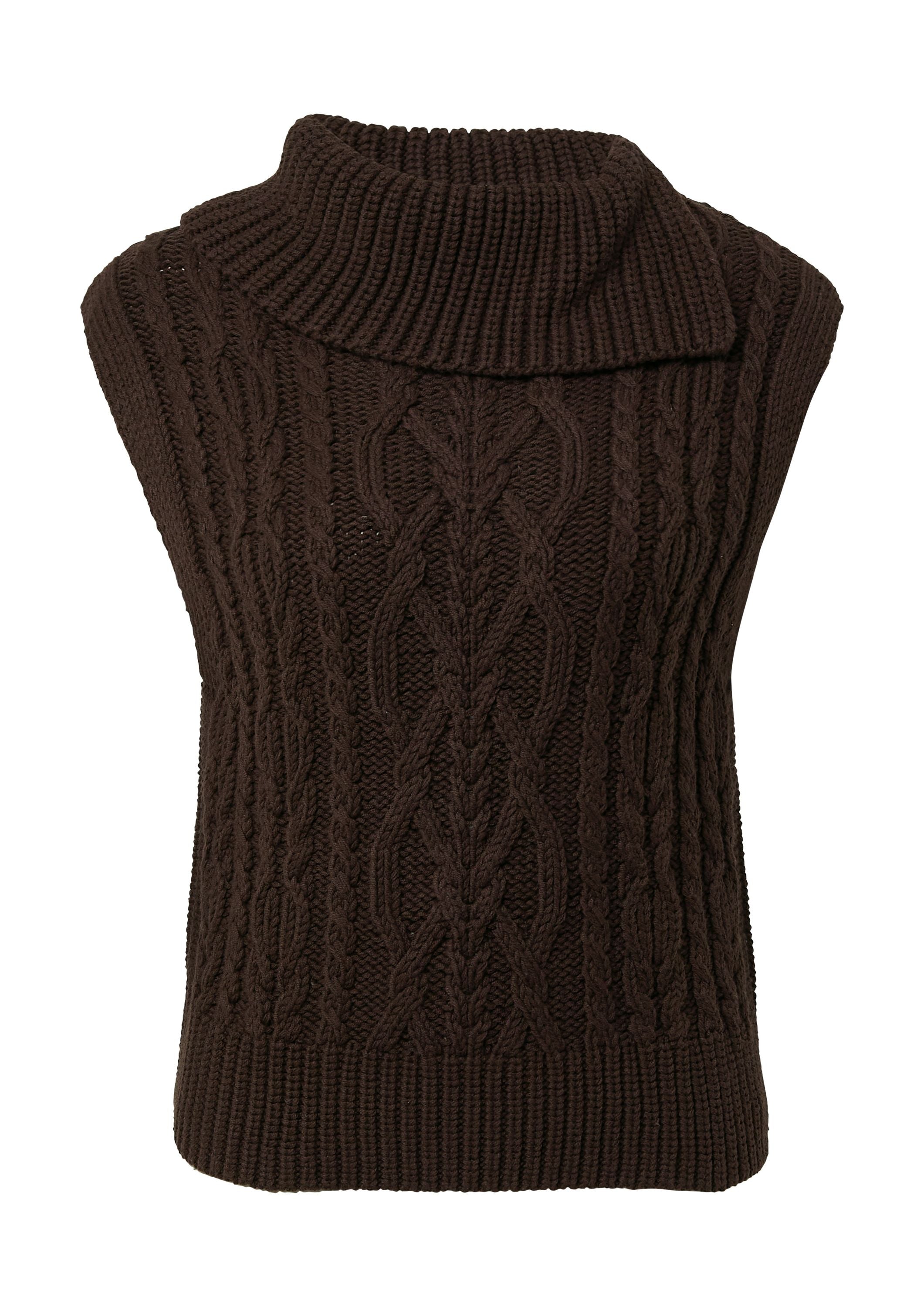 Strickpullunder mit Zopfmuster - 8945-BROWN - Braun