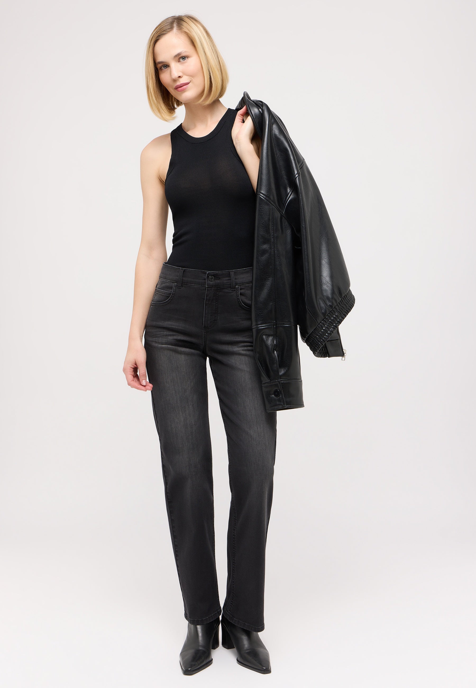 Jeans LARA Wide Leg - 1158-anthracite used - Grau