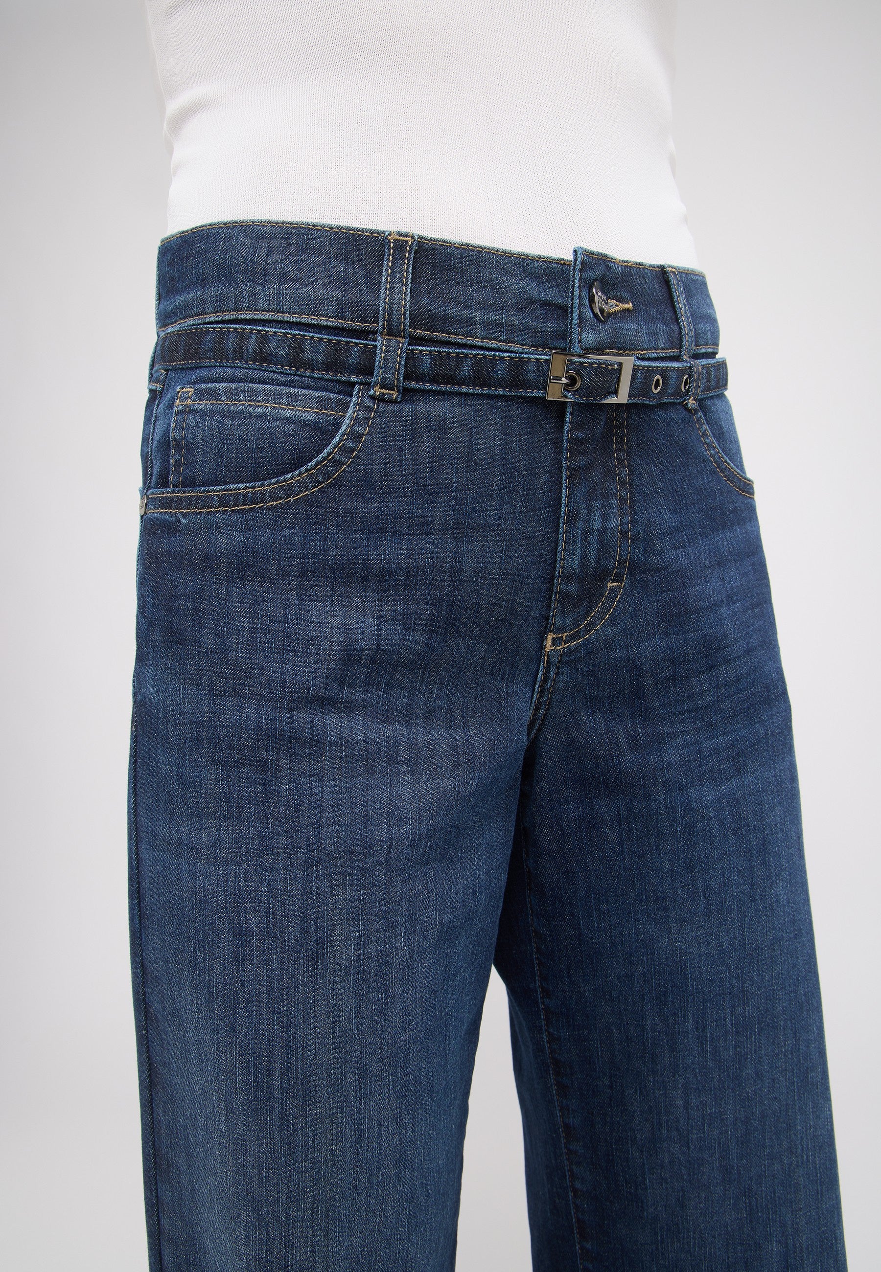 Jeans Wide Leg Liz Belt - 3158-dark indigo used - Blau