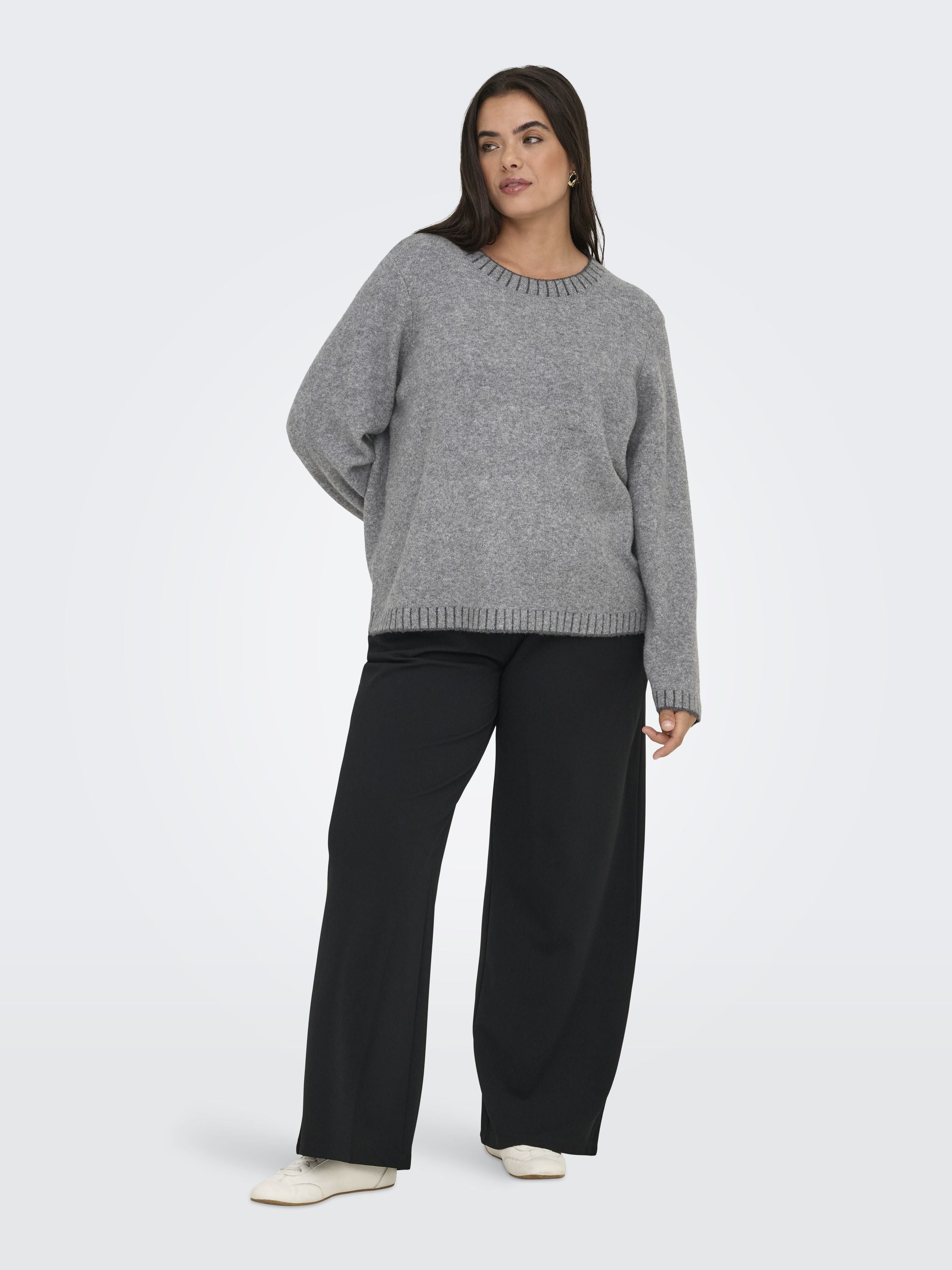 Strickpullover - Medium Grey Melange/Dark Grey - Grau