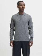 Poloshirt aus Merinowolle - Medium Grey Melange - Grau