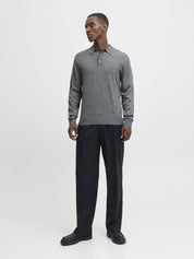 Poloshirt aus Merinowolle - Medium Grey Melange - Grau