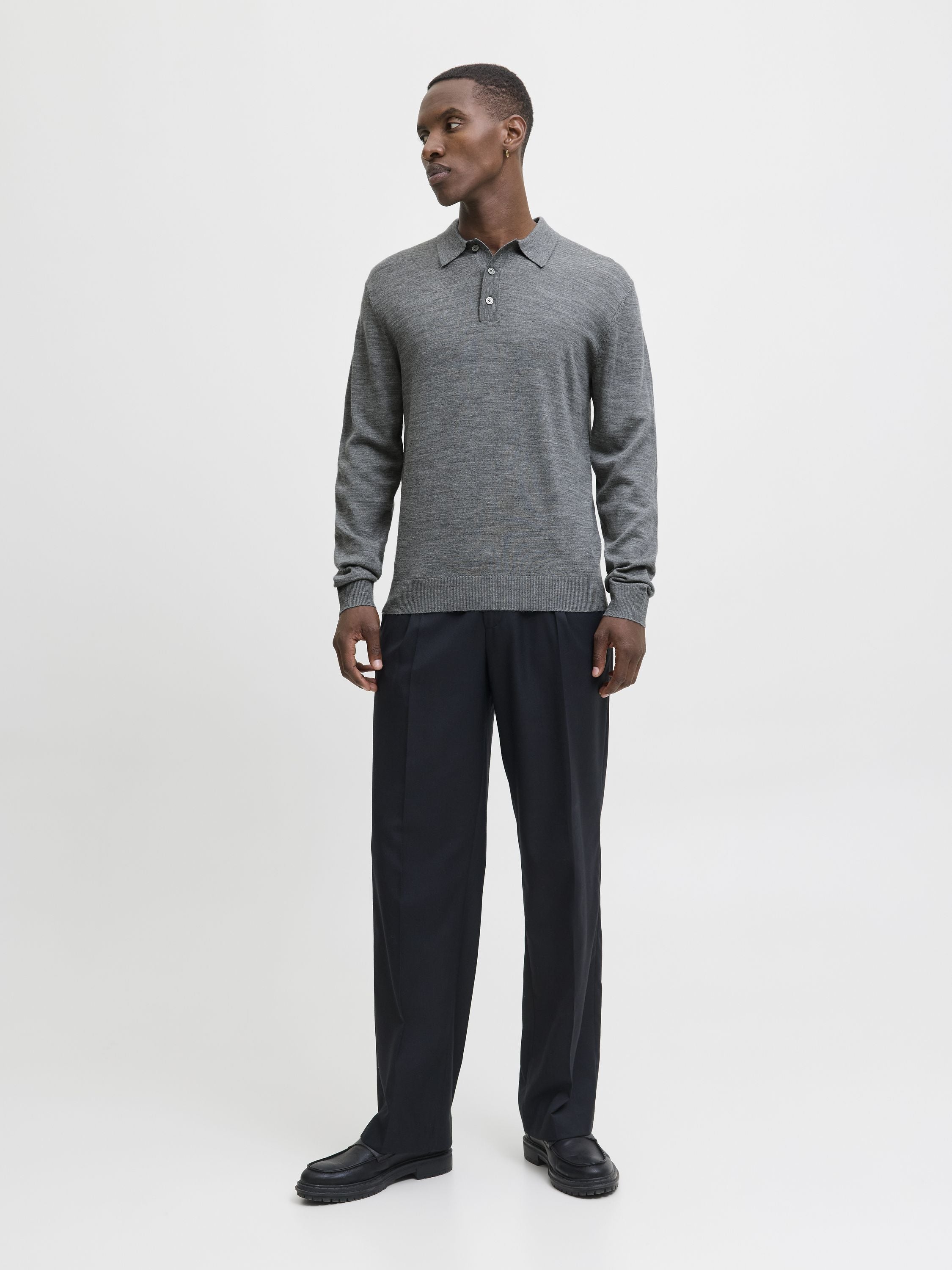 Poloshirt aus Merinowolle - Medium Grey Melange - Grau