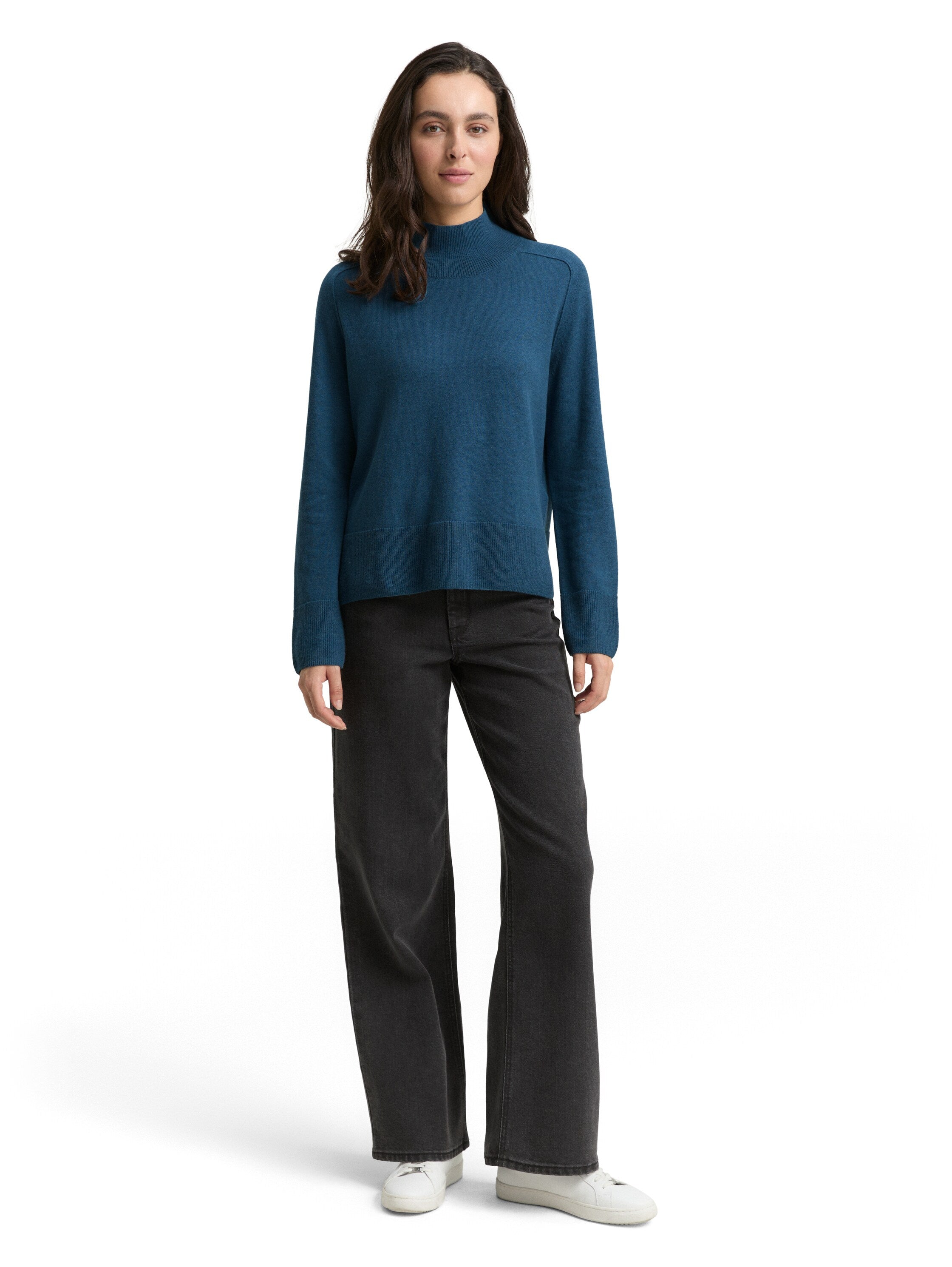 Strickpullover aus Baumwolle - 38879-dark petrol melange - Türkis