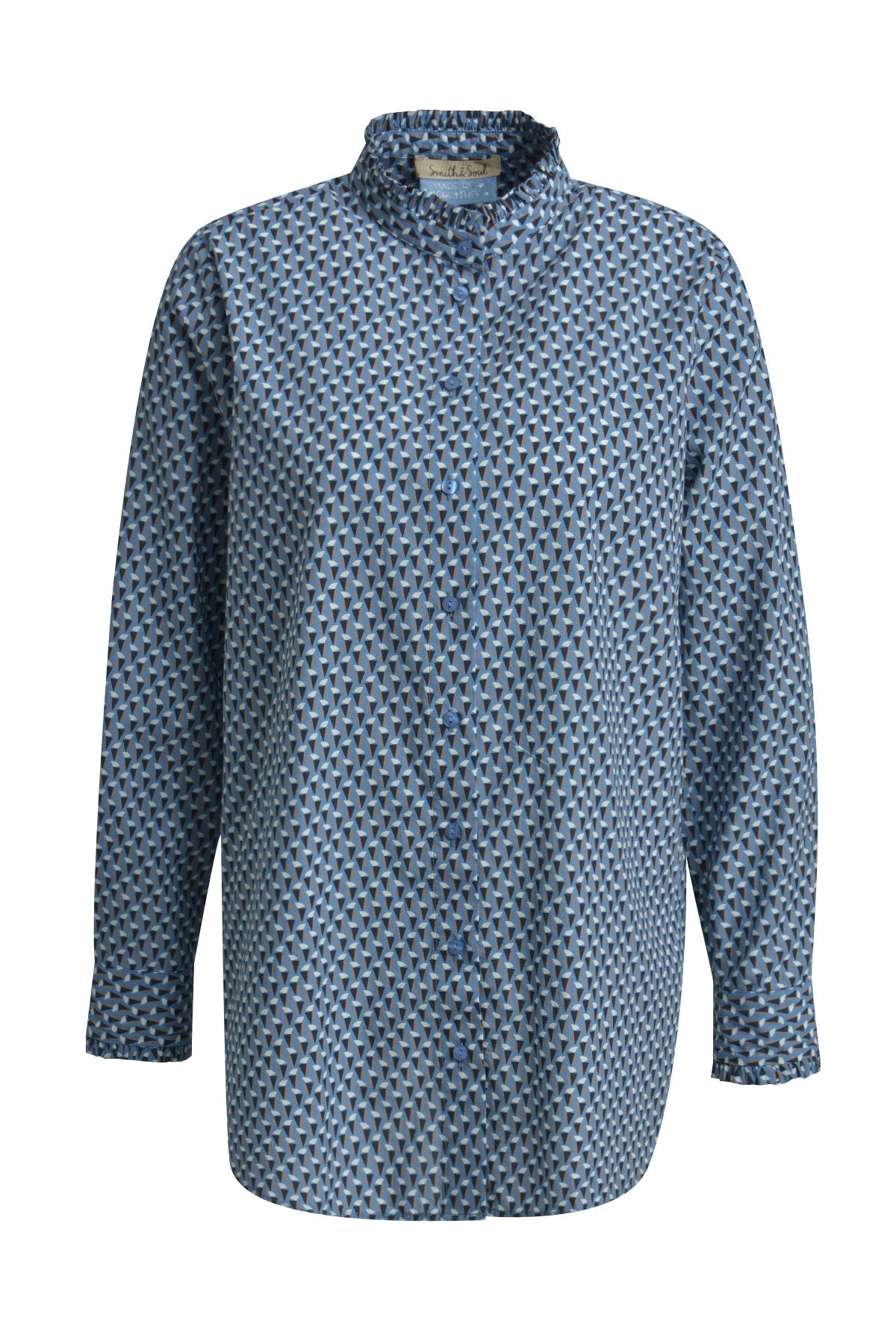 Bluse mit geriffeltem Kragen - 1633 - Blau