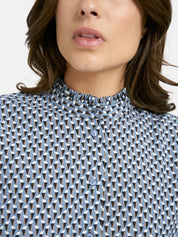 Bluse mit geriffeltem Kragen - 1633 - Blau