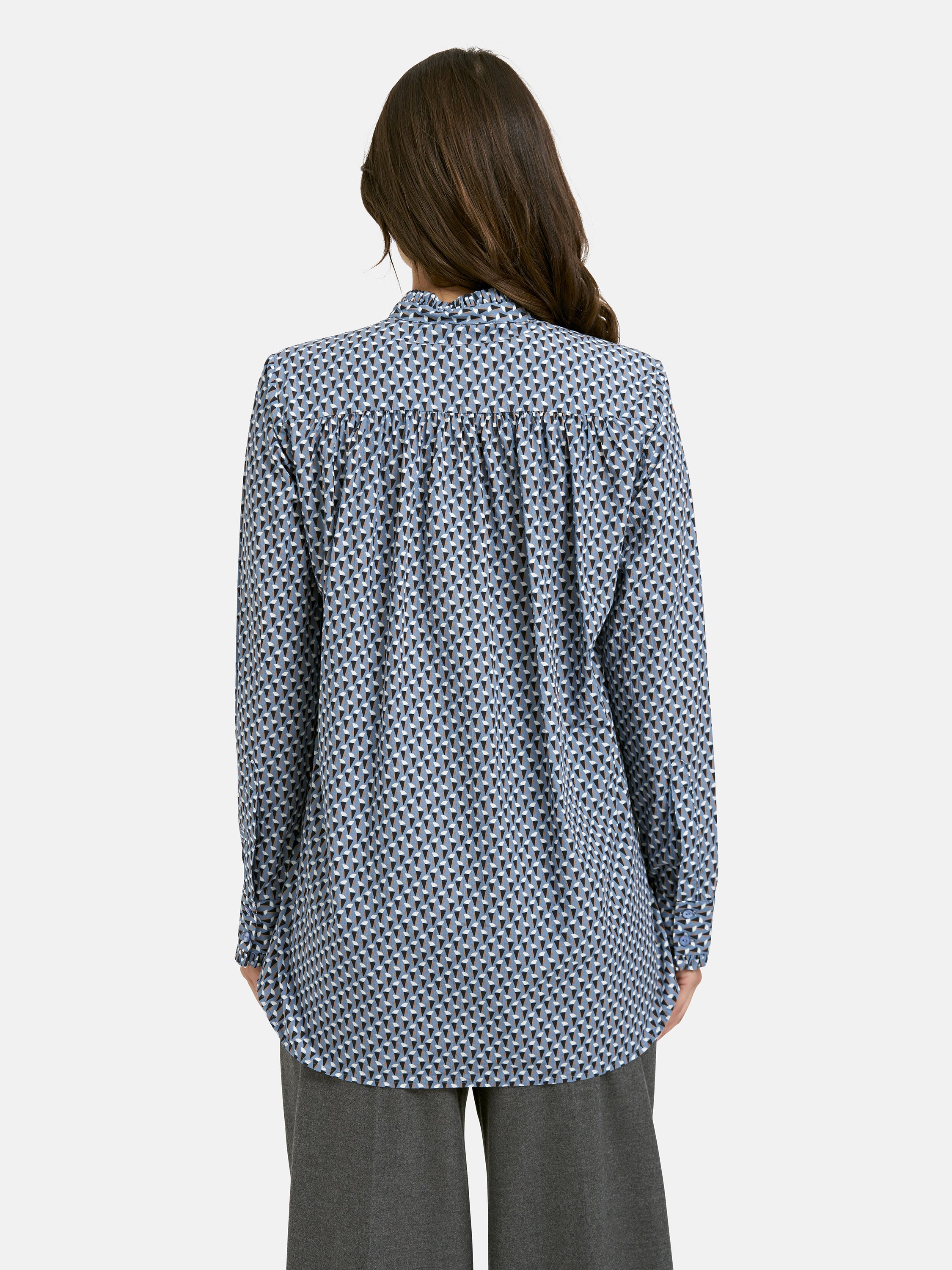Bluse mit geriffeltem Kragen - 1633 - Blau