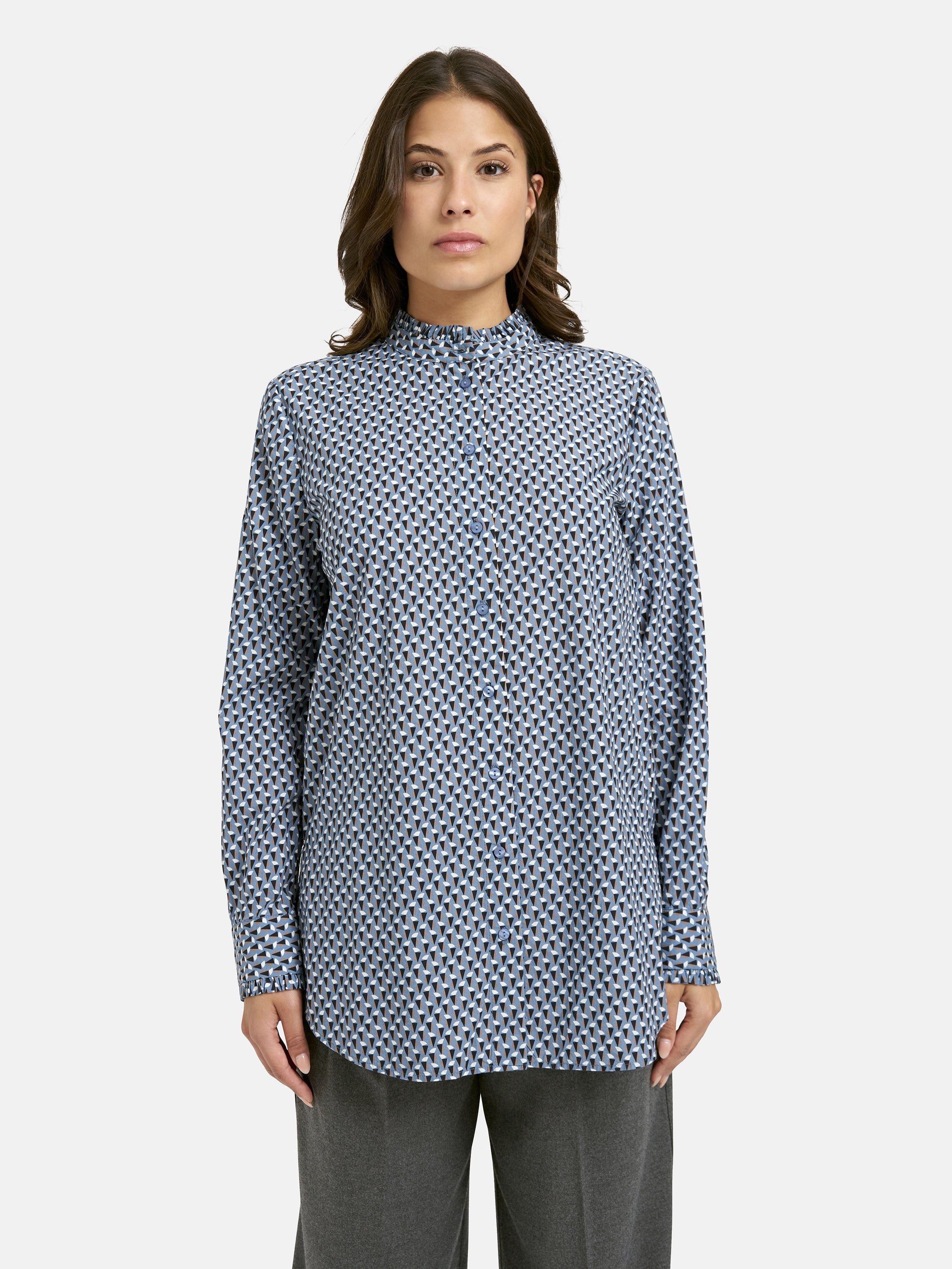 Bluse mit geriffeltem Kragen - 1633 - Blau