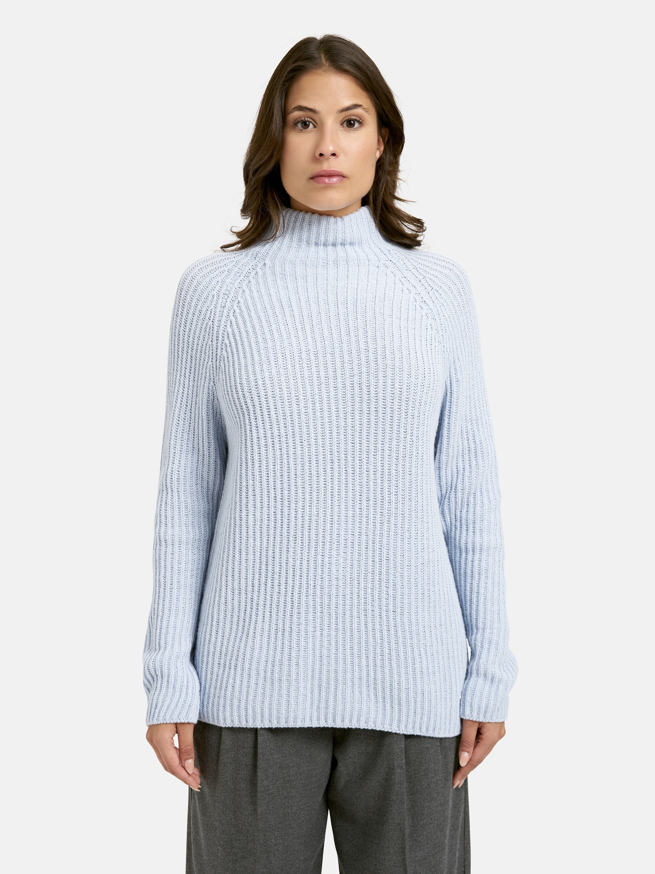 Strickpullover mit Stehkragen - 603 - Blau