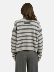 Strickpullover gestreift mit Rollkragen - 1810 - Grau
