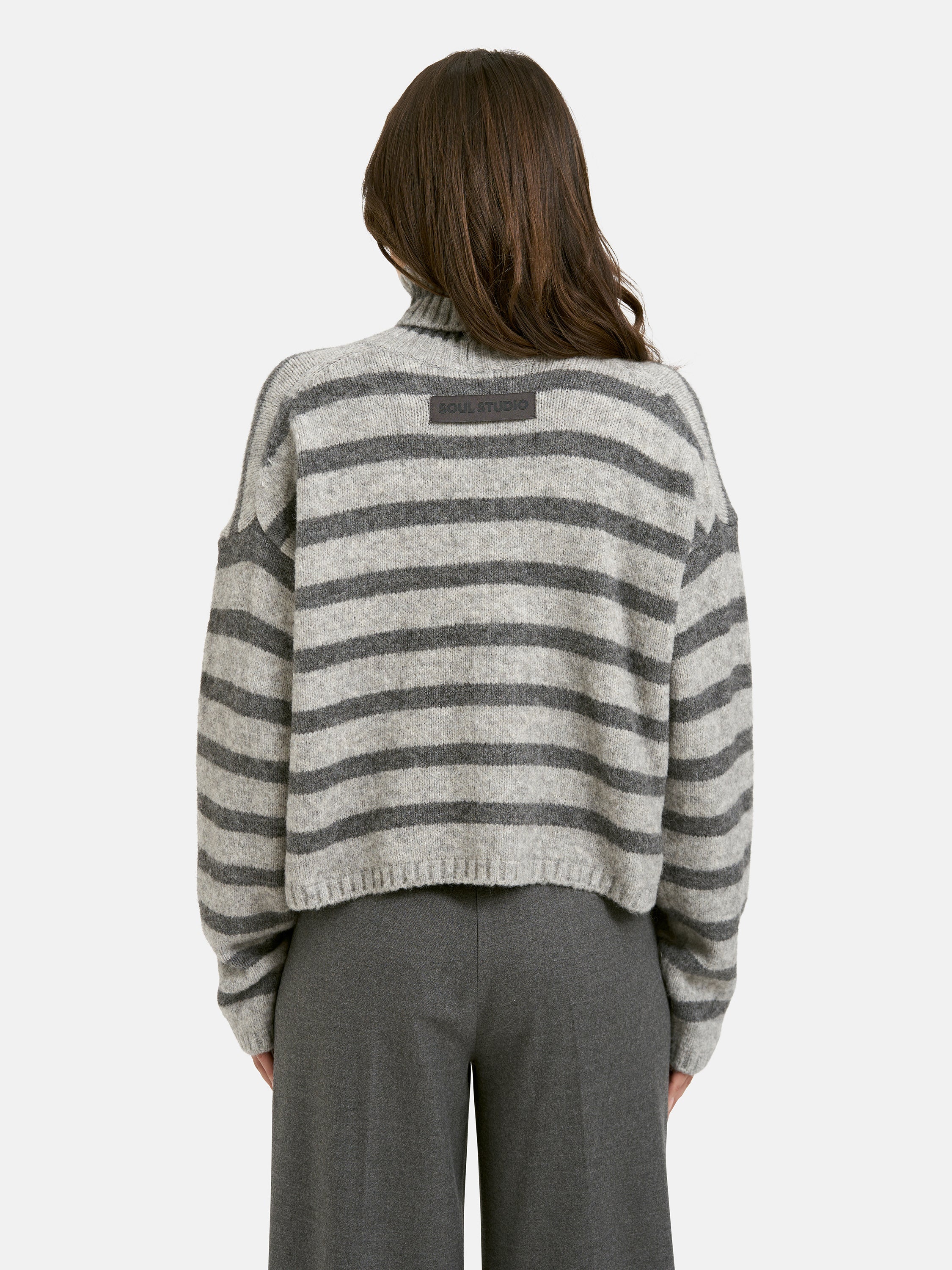 Strickpullover gestreift mit Rollkragen - 1810 - Grau