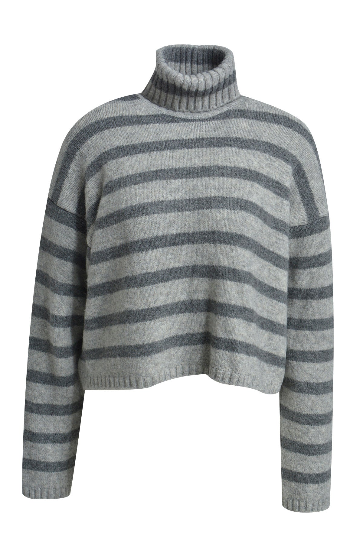 Strickpullover gestreift mit Rollkragen - 1810 - Grau