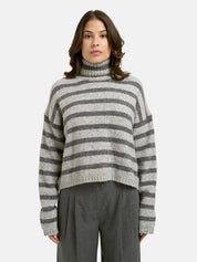 Strickpullover gestreift mit Rollkragen - 1810 - Grau