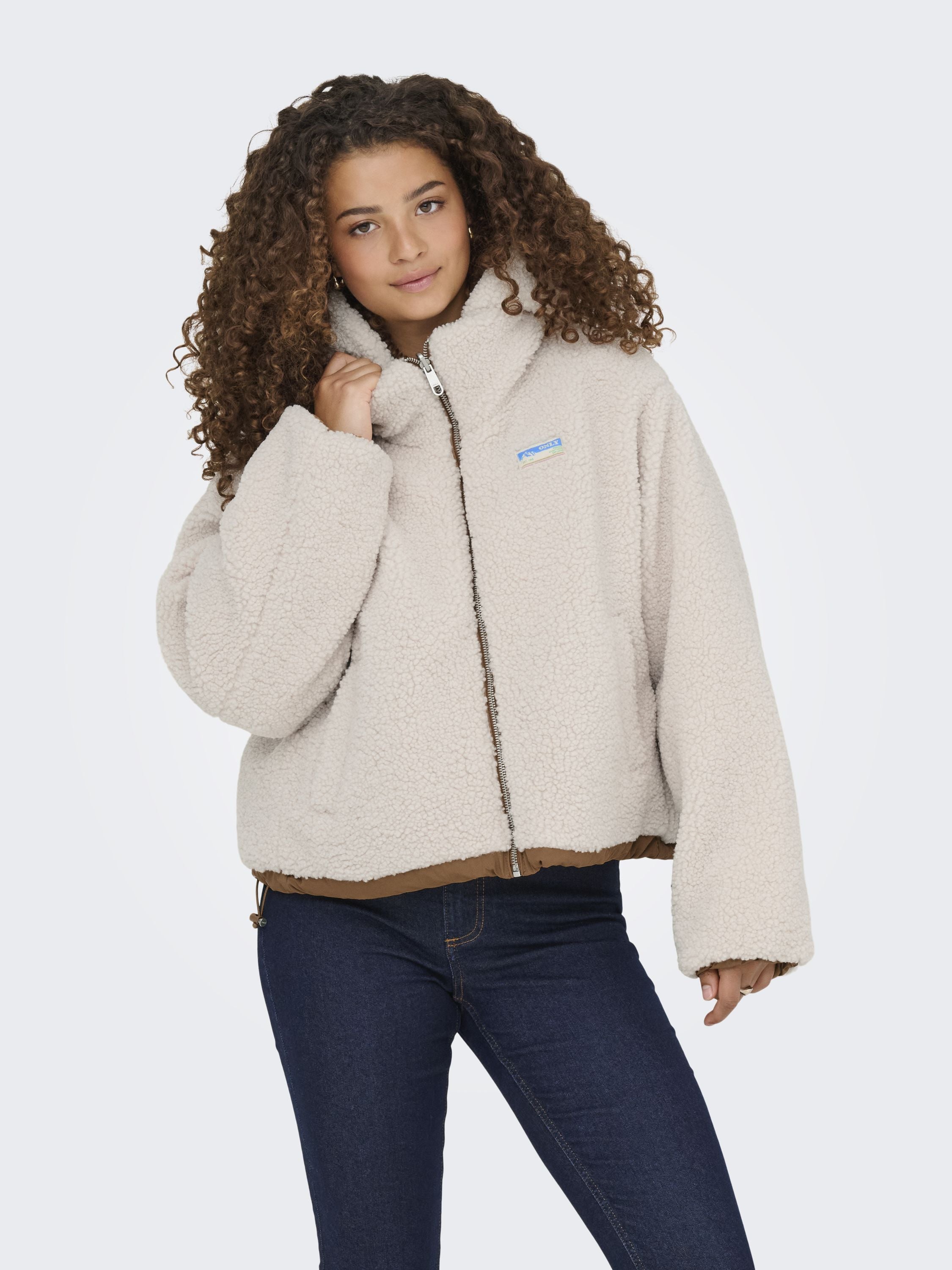 Teddyjacke mit Kapuze - Cloud Dancer/Toasted Coconut - Creme