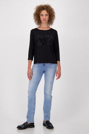Langarmshirt aus Baumwollmix - 999 schwarz - Schwarz