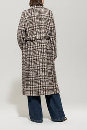 Glencheck-Mantel mit Gürtel - 7801 - Beige