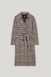 Glencheck-Mantel mit Gürtel - 7801 - Beige