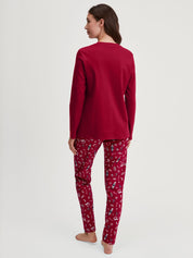 Pyjama lang aus Baumwolle - 732-deep red - Rot