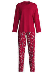Pyjama lang aus Baumwolle - 732-deep red - Rot