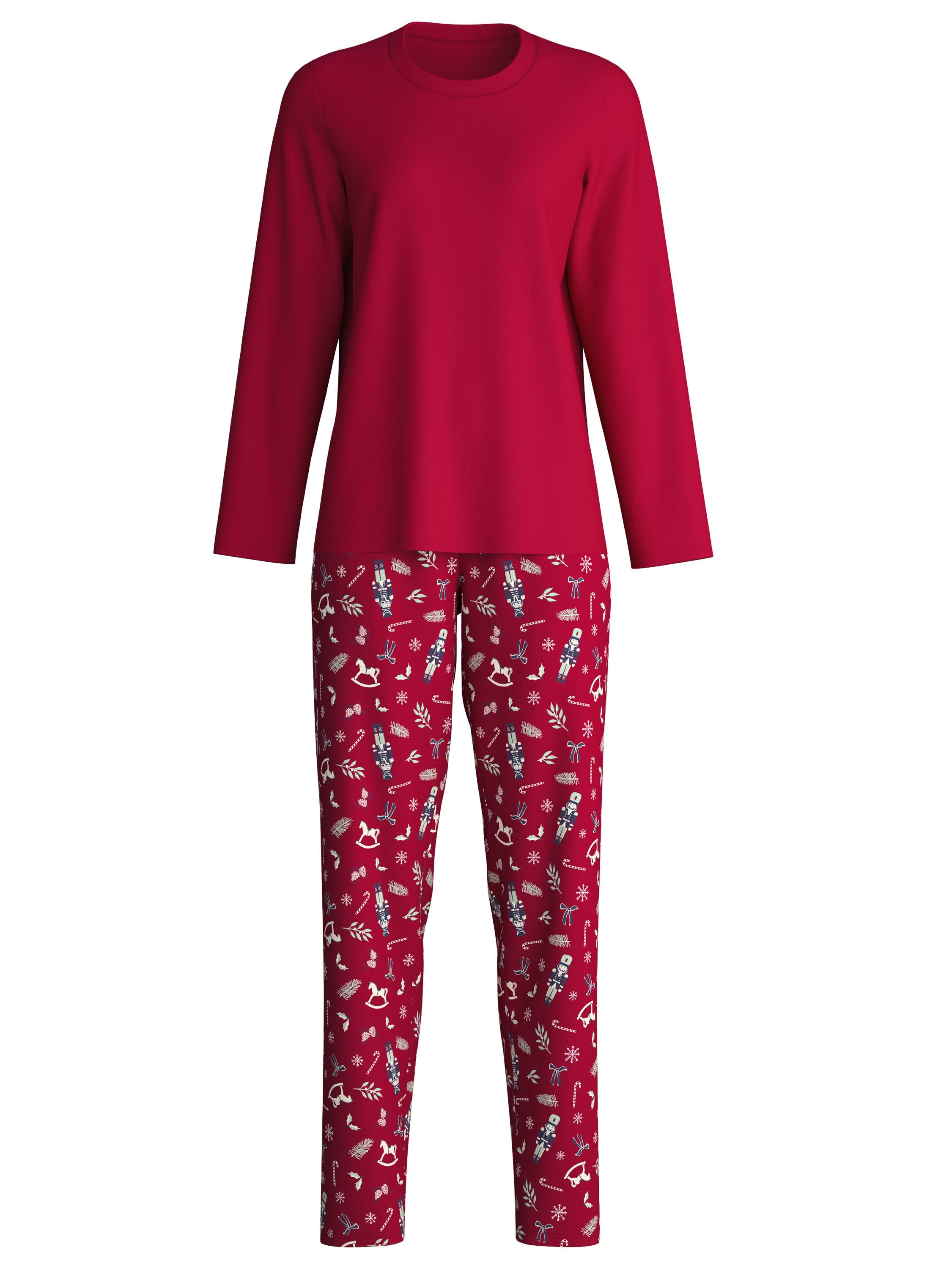 Pyjama lang aus Baumwolle - 732-deep red - Rot