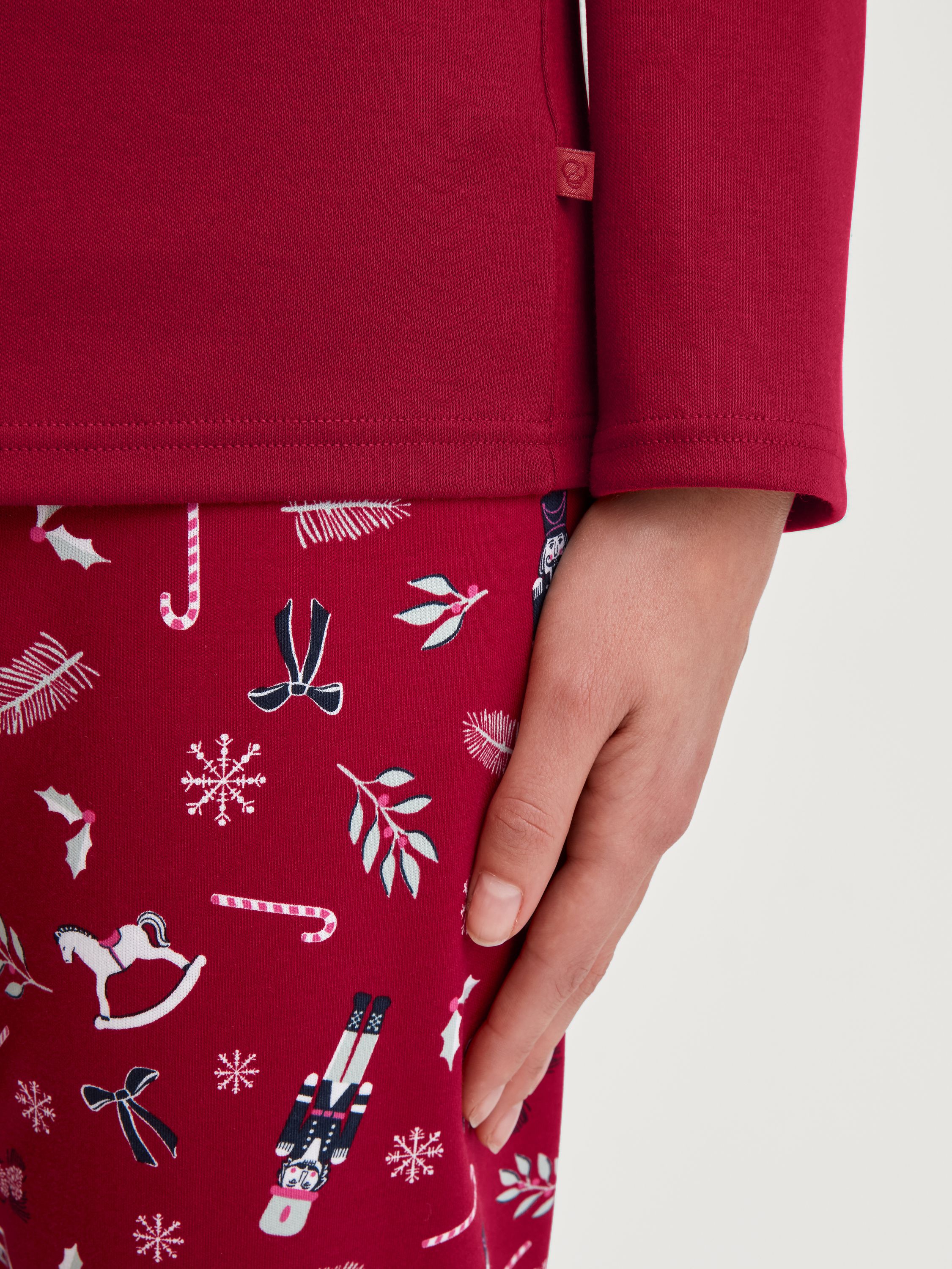 Pyjama lang aus Baumwolle - 732-deep red - Rot