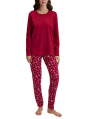Pyjama lang aus Baumwolle - 732-deep red - Rot