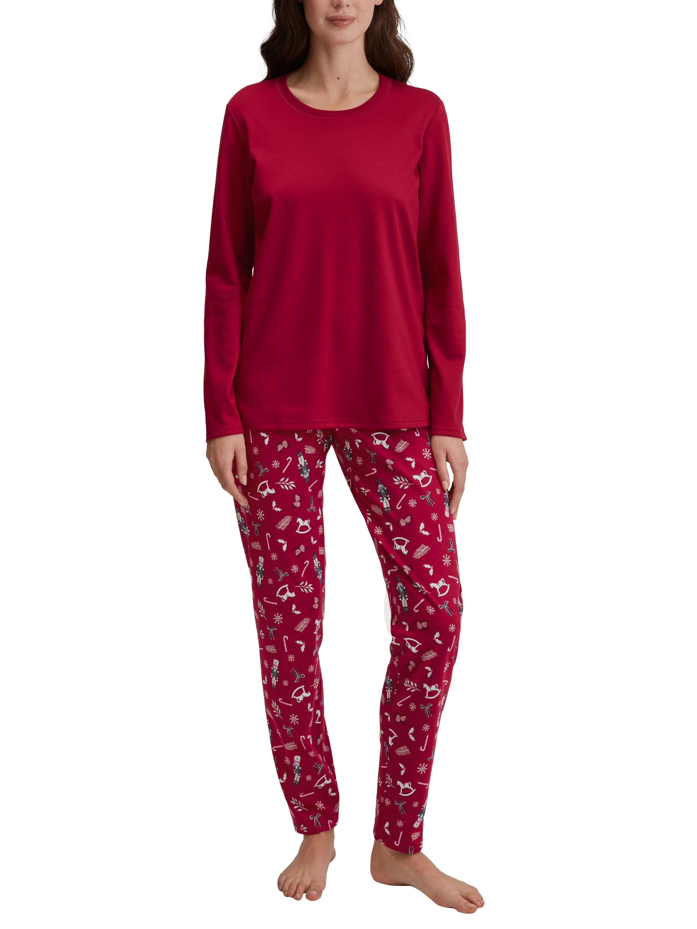 Pyjama lang aus Baumwolle - 732-deep red - Rot