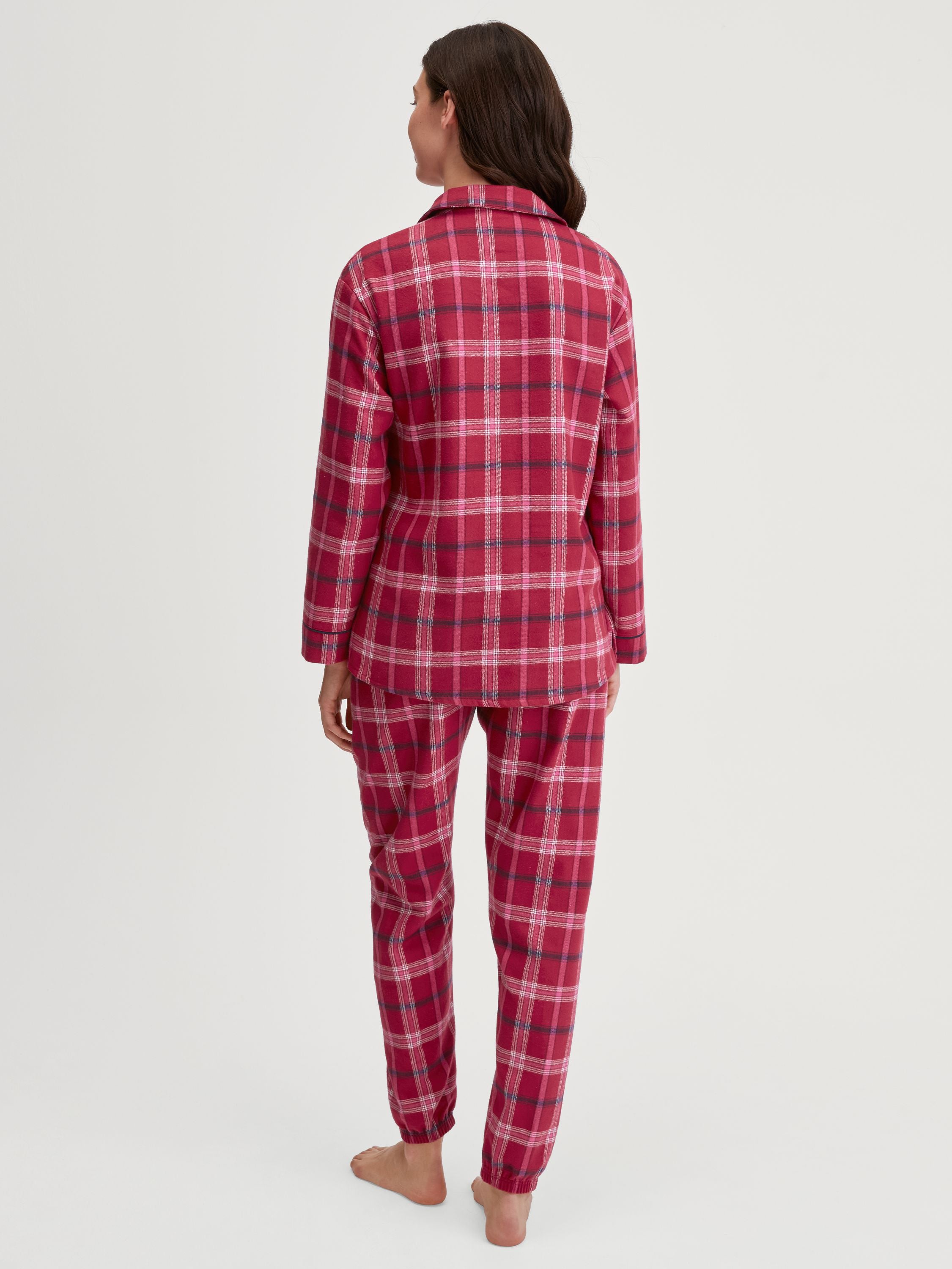 Pyjama lang aus Baumwolle - 732-deep red - Rot