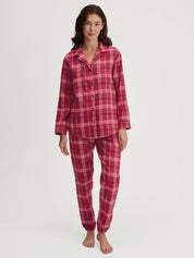 Pyjama lang aus Baumwolle - 732-deep red - Rot